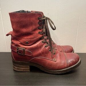 Taos Crave Combat Boot Red Bordeaux Lace and Zipper Size 40 (9 - 9.5)